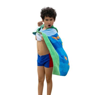 China Free Sample Compressed 100% Cotton 400 GSM Bath Hooded Beach Towel For Kids Underwater Crew for sale