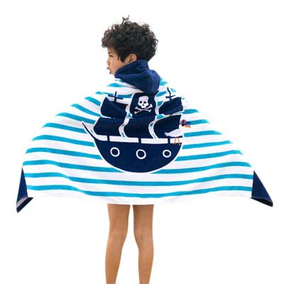 China Compressed 100% Cotton Kids Hooded Beach Bath Towel Printed Surf Poncho Towels-Priate for sale