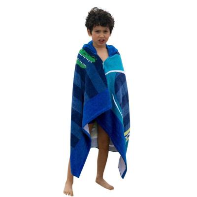 China Compressed Absorbent 100% Cotton Beach Poncho Towel For Kids Boys Girls 2 To 7 Old-Surf Crocodile Beach for sale