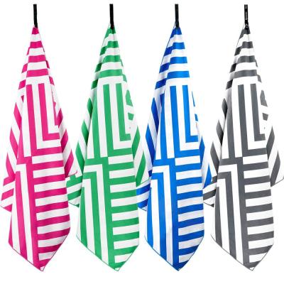 China Custom Print Microfiber Stripe Beach Towel Hut Beach Towel Stripe Oversized Quick Dry Absorbent Towel QUICK DRY Custom For Travel for sale