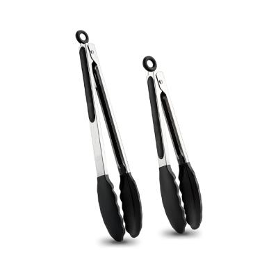 China Easily Cleaned 7/9/12 Inch Stainless Steel Bread Baking Tong Silicone Food Clip Black Outdoor BBQ Tongs for sale