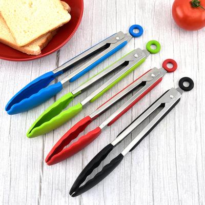 China Easily Cleaned 7/9/12 Inch Kitchen Silicone Food Clip Stainless Steel BBQ Tongs For Bread, Baking, Food for sale