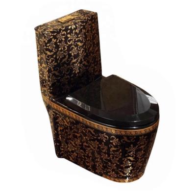 China Delicate Double-Flow New Arrival A3116 Gold Pattern On Black Plain Toilet Bowl For Toilet for sale