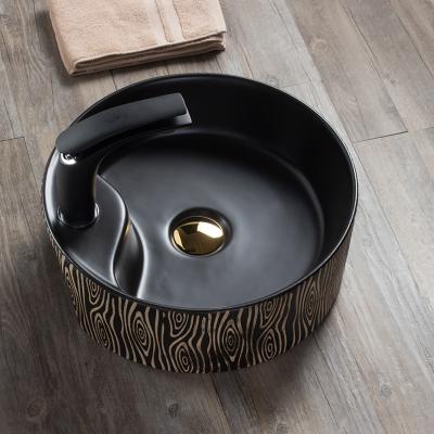 China 8002 YEXIZ Modern High Quality Minimalist Sanitary Ware Black Round Stylish Ceramic Art Basin for sale