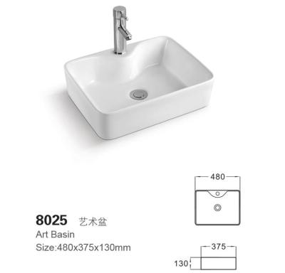 China Modern Hotel Toilet Sanitary Ware 8025 Rectangle Sink Wash Hand Ceramic Countertop Basin for sale