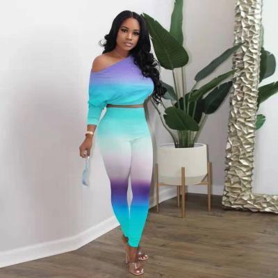 China New Fashion Ladies Anti-wrinkle Falling Women Gradually Color Women's Clothing Two-piece Set Summer for sale