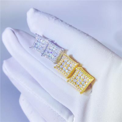 China Luxury Hip Hop Luxury Jewelry Iced Out Square Gold VVS Moissanite Earring In White Square Stud Earrings 925 Sterling Silver for sale