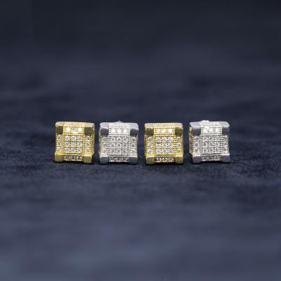 China Luxury Hip Hop Luxury Jewelry Iced Out Square Gold VVS Moissanite Earring In White Square Stud Earrings 925 Sterling Silver for sale