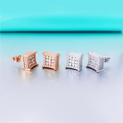 China Fashion Luxury Hip Hop Jewelry Iced Out Sterling Silver Earring In White VVS Gold Square Moissanite Stud Earrings 925 Square Earring for sale