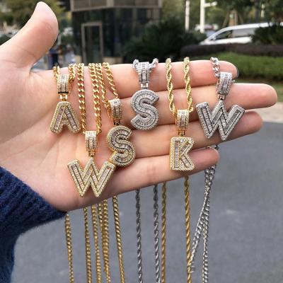 China Hip Hop Hip Hop Jewelry For Women Alphabet Letter A To Z Necklace 18K Gold Iced Out CZ Wand Block Single Letter Pending Necklace for sale