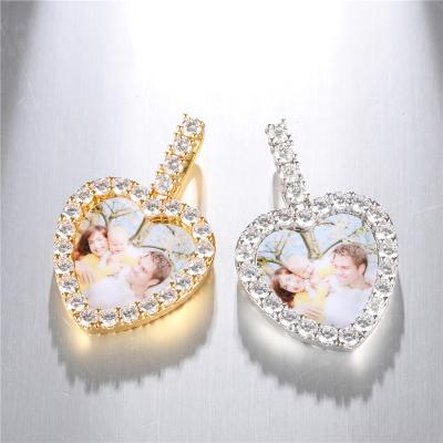 China 2021 Hip Hop Hip Hop Jewelry Iced Out CZ Zircon Lockets Customize Picture Pending Heart Shaped Custom Photo Pendant Necklace for sale