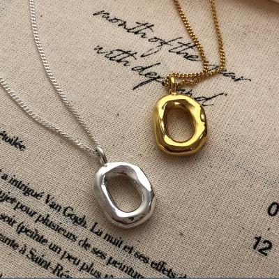 China Punk Oval Pendant Necklace O-Chain Link Choker Gold Plated 925 Silver Necklace For Women for sale