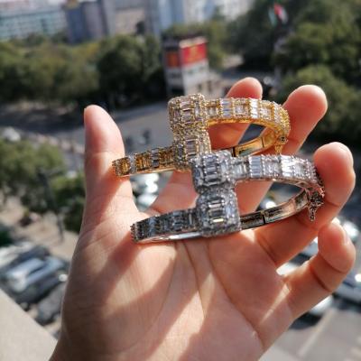 China 2021 Hiphop Hip Hop Jewelry For Women Diamond Iced Out CZ Bracelets Square Cubic Zirconia Baguette Bracelets In Rose Gold for sale