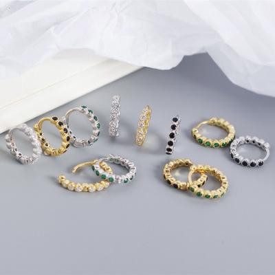 China Colorful Stone Hiphop Earrings 925 Silver CZ Gold Filled Huggie Earrings For Women Circle Earrings for sale