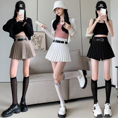 China Breathable Summer New Pleated Mini Skirt For Women Casual Solid Color Belt Skirt Female A Line Short Skirt for sale