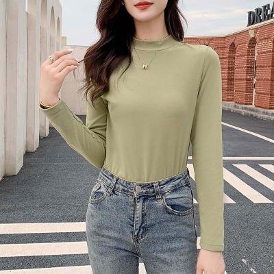 China Long Sleeves T-shirts Crew Neck Printed Women Splice Cotton Shirt Tops Ladies Custom Logo Solid Color T-shirts for sale