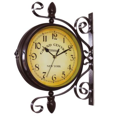 China European Style Antique Classic Design Retro Double Sides Wall Clock Metal Double Faces Home Decor Wall Clocks Wall Decor for sale