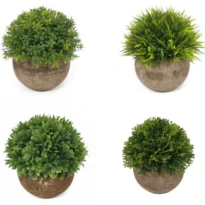 China Art Decor Small Houseplants Mini Artificial Bonsai Plants Multilayer Grass in Paper Pulp Pots for Home Office Decor for sale