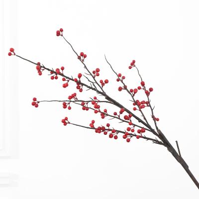 China Environment-frendly Desktop Artificial Plants Plastic Holly Branches with Fruits for Home and Office Decor for sale