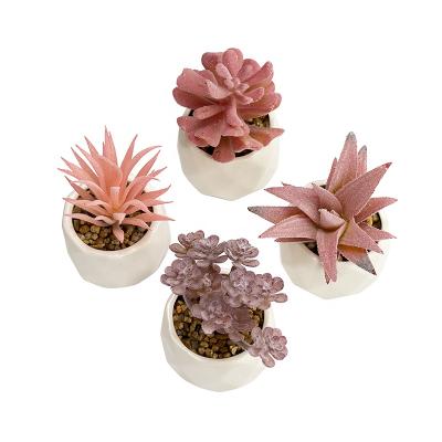 China Hot Selling Artificial Succulent Small Cheap Home Office Decor Waterproof+Eco-friendly Rose Series Artificial Bonsai Trees In Geometric Pot for sale