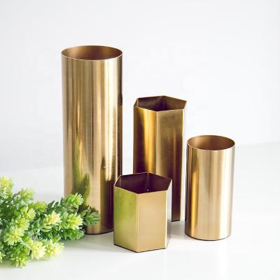 China Nordic Statistical Style Metal Cylinder Shaped Metal Cylinder Art Decor Home Wedding Decoration Flower Vase Metal Brass Vase for sale