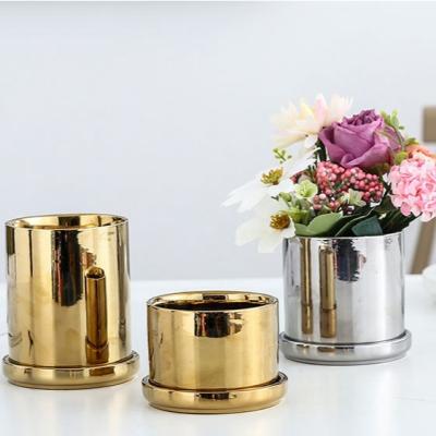 China Hot Sale New Art Decor Three Size Gold Silver Chinese Plating Porcelain Ceramic Vases For Wedding Decoration Home Decor for sale