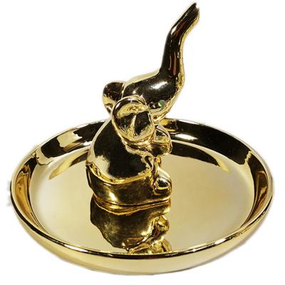 China China Craft Gold Elephant Ring Holder with Gold Ceramic Jewelry Dish for Jewelry Dish Display Festival Gifts for sale