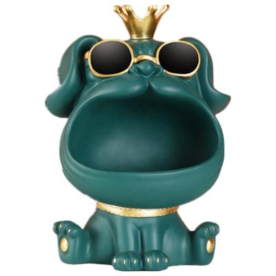 China Stylish Creative Office Decor Resin Sunglasses Resin Design Insti Large Mouth Bulldog With Crown Holding Storage Tray For Keys, Candy, 3 Colors for sale