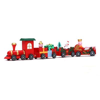 China Christmas traditional creative style small wooden train house decoration ornaments children's toys decoration desktop Christmas gift for sale