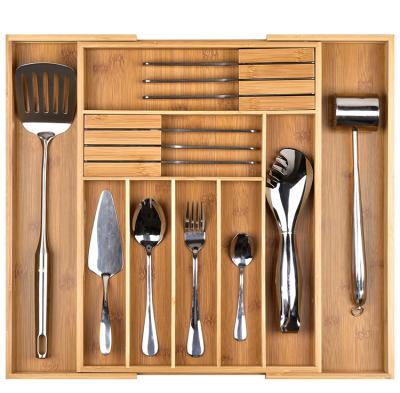 China Adjustable Drawer Bamboo Buffet Organizer Divider Adjustable Cutlery Tray That Can Be Expandable for sale