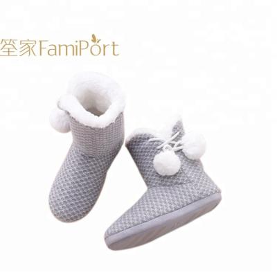 China Warm Anti-Smell Faux Sheepskin Fleece Knitted Indoor Slipper Boots for sale