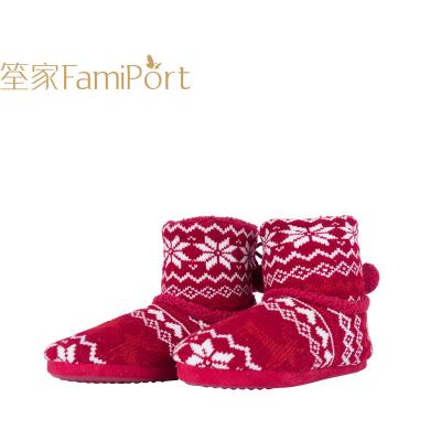 China Red Anti-Smell Home Knit Indoor Outdoor Home Slipper Boots For Women for sale