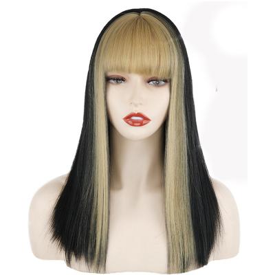 China Hot Sale Silky Straight Wave Straight Hair Medium Part With Bangs Synthetic Wig Hair Heat Resistant Synthetic Wigs for sale