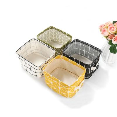 China Wholesale Viable Place Table Foldable Cotton And Waterproof Organizer Basket For Home /Office Storage Canvas Basket Debris Makeup Organizer for sale