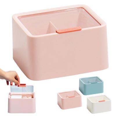 China Q-Tips Cotton Pads Viable Cosmetic Organizer With Clear Lid Makeup Storage Box Desk Organizer for sale