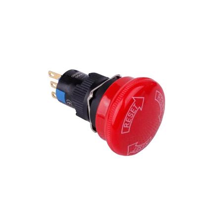 China 16mm Plastic Mushroom Emergency Stop Push Button Switch Master Self Locking Elevator STOP Key Reset Switch for sale