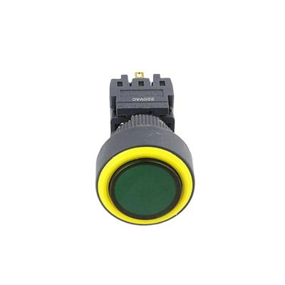 China Plastic Flat Round Button Switch Head 16mm Yellow Ring Head ON OFF Push Button Switches SPST 5A 250V for sale