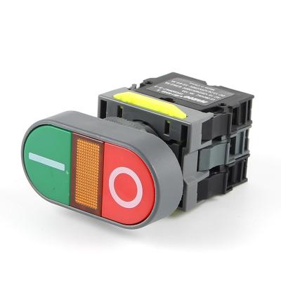 China Plastic dia.22/25mm double switch with led red green color auto-reset push button switch for sale