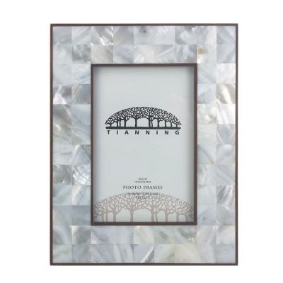 China Mother of Pearl/Poplar Rectangle Mosaic Photo Frame Led Beach Table Picture Frame for sale