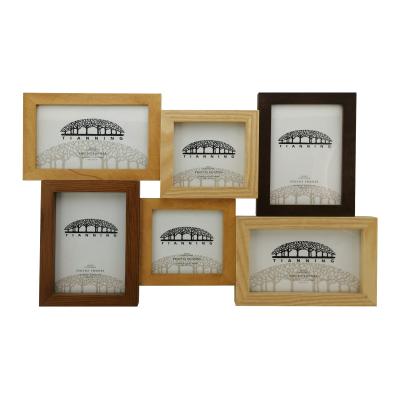 China Natural Wood Style Birthday Accent 6-Opening Collage Anniversary Decorative Picture Frames For Wall for sale