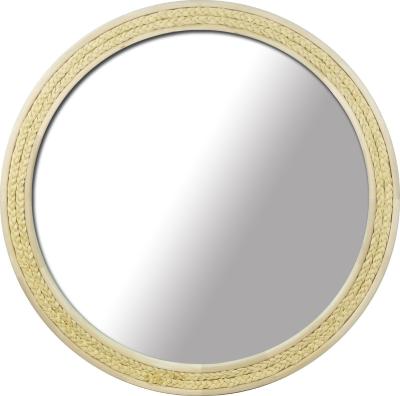 China Minimalist unique five star hotel round mirror with hemp rope homestay decorative villa wooden mirror for sale