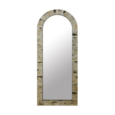 China Hot Minimalist Amazon Sellings Style Antique Birch Veneered Pine Wood Framed Mirrors Wood Crafted Arched Large Mirror for sale