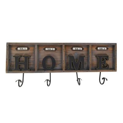 China Decorative Wooden Metal Wall Mount Key Holder Coat Hat Clothes Hook Rack With Heavy Duty Hanger Hook for sale