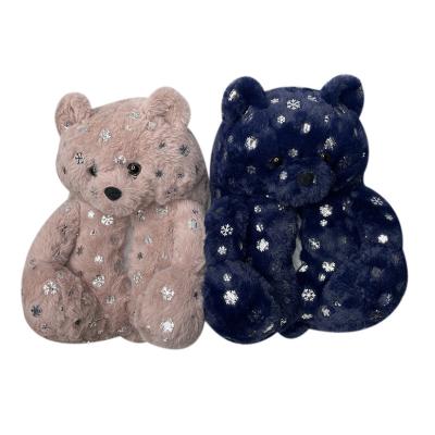 China CUSHIONING Bedroom Teddy Bear Slippers Wholesale Fuzzy Plush Style Slippers 2022 New Arrivals Teddy Bear Slippers For Women Girls for sale