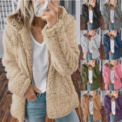 China FMY141 Women Anti-Wrinkle Women Autumn Winter Jacket Female Causal Soft Fleece Hooded Plush Plus Size Fluffy Fur Zipper Top Sudadera for sale