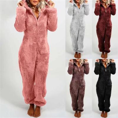 China Overall Hood Sets Pajamas For Women Winter FMY144 Pajamas Women Onesies Fleece QUICK DRY Warm Fluffy Sleepwear Overalls Adult for sale