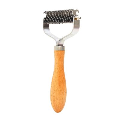 China 9+17 Rakes Durable High Quality Double Sided Pet Grooming Comb Wooden Material Stainless Steel Handle Comb for Dogs and Cats for sale