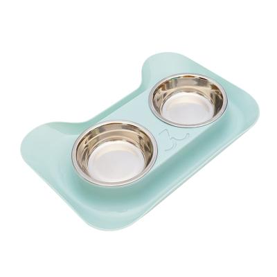 China Viable Double Dog Cat Bowls Double Premium Stainless Steel Pet Bowls With Cute Modeling Pet Food Water Feeder for sale