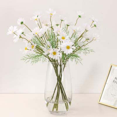 China New Daisy Wedding Bridal Flowers Bouquet Silk Touch Chrysanthemum Natural Artificial Silk Fabric Real Touch With Flocking Stems for sale