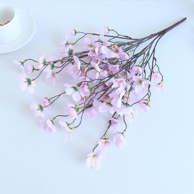 China Wholesale Artificial Cherry Silk Plum Peach Tree 6 Natural Touch Peach Blossom Branches Silk Cherry Blossom Artificial Flower for sale